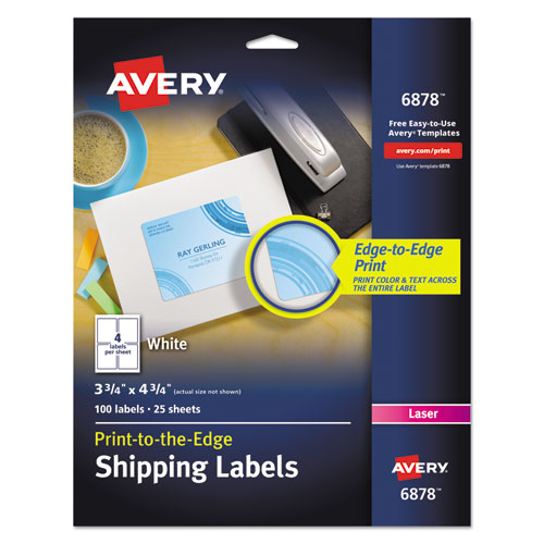 Vibrant Laser Color-Print Labels w/ Sure Feed, 3.75 x 4.75, White, 100/PK-(AVE6878)