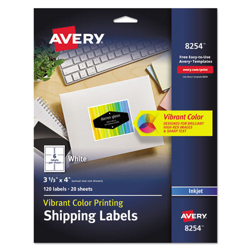 Vibrant Inkjet Color-Print Labels w/ Sure Feed, 3.33 x 4, Matte White, 120/PK-(AVE8254)