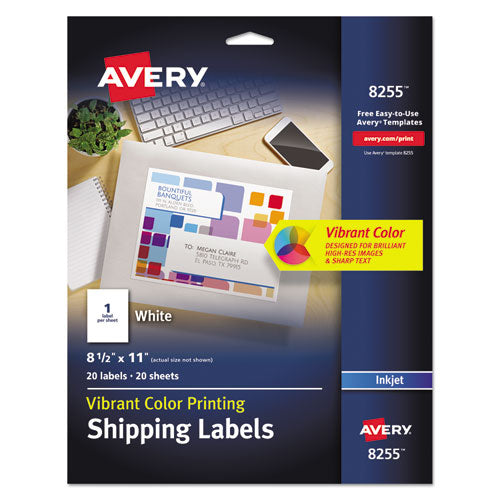 Full-Sheet Vibrant Inkjet Color-Print Labels, 8.5 x 11, Matte White, 20/Pack-(AVE8255)