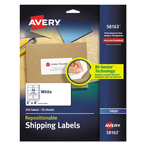 Repositionable Address Labels w/Sure Feed, Inkjet/Laser, 2 x 4, White, 250/Box-(AVE58163)