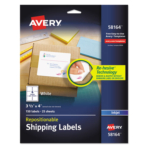 Repositionable Shipping Labels w/SureFeed, Inkjet, 3.33 x 4, White, 150/Box-(AVE58164)