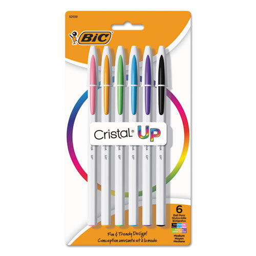 Cristal Up Ballpoint Pen, Stick, Medium 1.2 mm, Assorted Ink Colors, White Barrel, 6/Pack-(BICMSUPAP61AST)