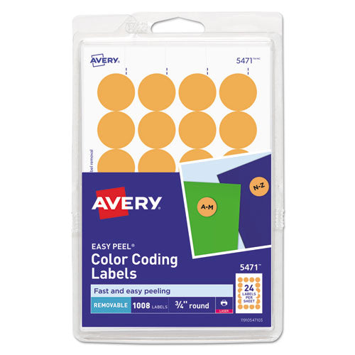 Printable Self-Adhesive Removable Color-Coding Labels, 0.75" dia, Neon Orange, 24/Sheet, 42 Sheets/Pack, (5471)-(AVE05471)