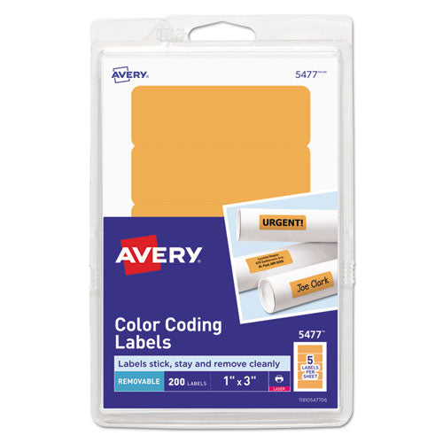 Printable Self-Adhesive Removable Color-Coding Labels, 1 x 3, Neon Orange, 5/Sheet, 40 Sheets/Pack, (5477)-(AVE05477)