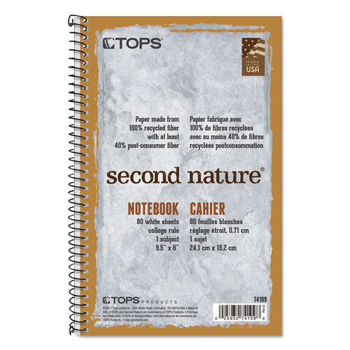 Second Nature Single Subject Wirebound Notebooks, Medium/College Rule, Light Blue Cover, (80) 9.5 x 6 Sheets-(TOP74109)