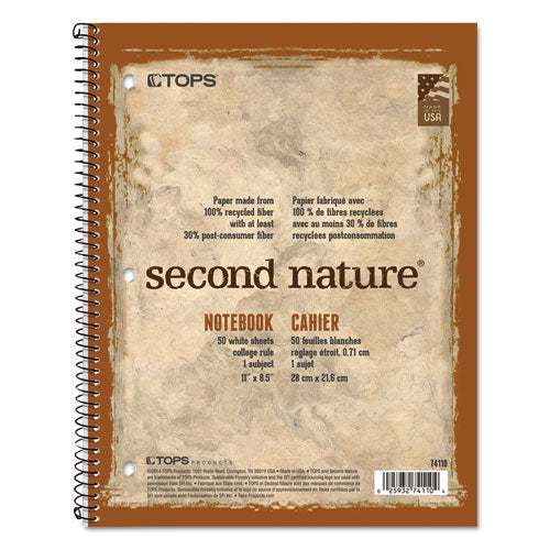 Second Nature Single Subject Wirebound Notebooks, Medium/College Rule, Randomly Assorted Cover Color, (80) 11 x 8.5 Sheets-(TOP74111)