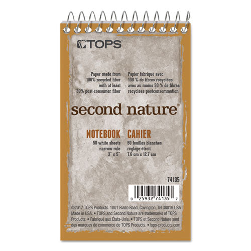 Second Nature Wirebound Notepads, Narrow Rule, Randomly Assorted Cover Colors, 50 White 3 x 5 Sheets-(TOP74135)