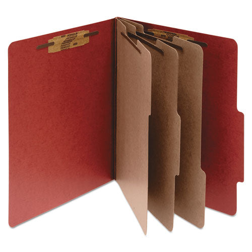 Pressboard Classification Folders, 4" Expansion, 3 Dividers, 8 Fasteners, Legal Size, Earth Red Exterior, 10/Box-(ACC16038)