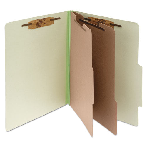 Pressboard Classification Folders, 3" Expansion, 2 Dividers, 6 Fasteners, Legal Size, Leaf Green Exterior, 10/Box-(ACC16046)