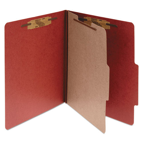 Pressboard Classification Folders, 2" Expansion, 1 Divider, 4 Fasteners, Legal Size, Earth Red Exterior, 10/Box-(ACC16034)