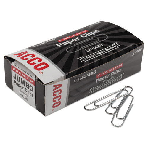 Premium Heavy-Gauge Wire Paper Clips, Jumbo, Smooth, Silver, 100 Clips/Box, 10 Boxes/Pack-(ACC72500)