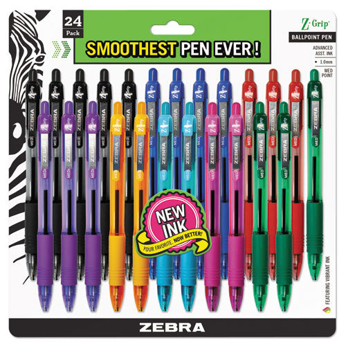 Z-Grip Ballpoint Pen, Retractable, Medium 1 mm, Assorted Business/Artistic Ink Colors, Clear Barrel, 24/Pack-(ZEB12223)