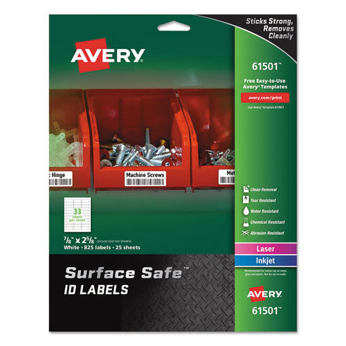 Surface Safe ID Labels, Inkjet/Laser Printers, 0.88 x 2.63, White, 33/Sheet, 25 Sheets/Pack-(AVE61501)