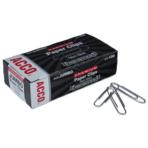 Premium Heavy-Gauge Wire Paper Clips, Jumbo, Nonskid, Silver, 100 Clips/Box, 10 Boxes/Pack-(ACC72510)