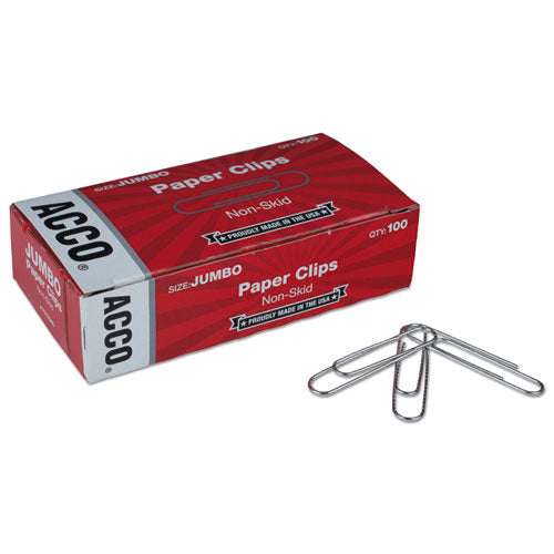 Paper Clips, Jumbo, Nonskid, Silver, 100 Clips/Box, 10 Boxes/Pack-(ACC72585)