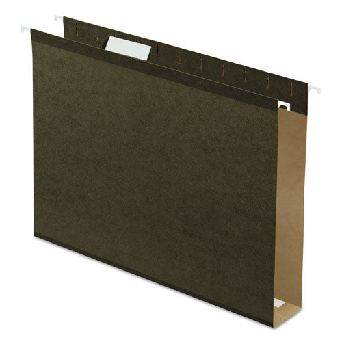 Extra Capacity Reinforced Hanging File Folders with Box Bottom, 2" Capacity, Letter Size, 1/5-Cut Tabs, Green, 25/Box-(PFX5142X2)