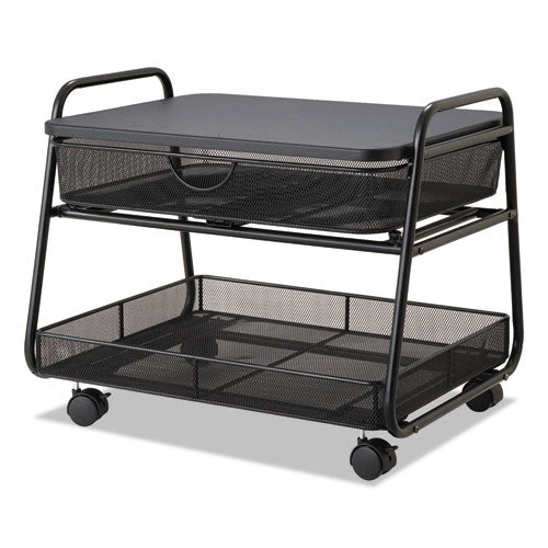 Onyx Under Desk Machine Stand, Metal, 1 Shelf, 1 Drawer, 1 Bin, 100 lb Capacity, 21" x 16" x 17.5", Black-(SAF5208BL)