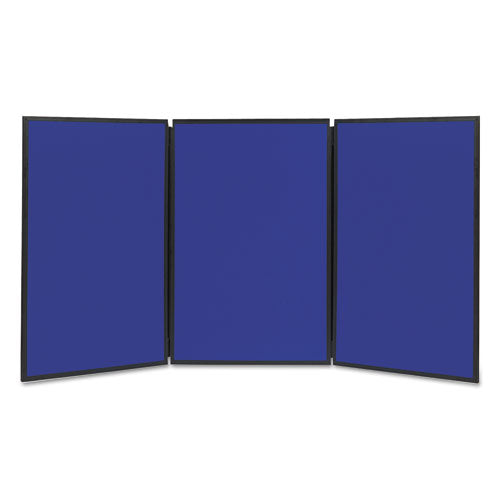 Show-It! Display System, Three-Panel Display, 72 x 36, Blue/Gray Surface, Black PVC Frame-(QRTSB93513Q)