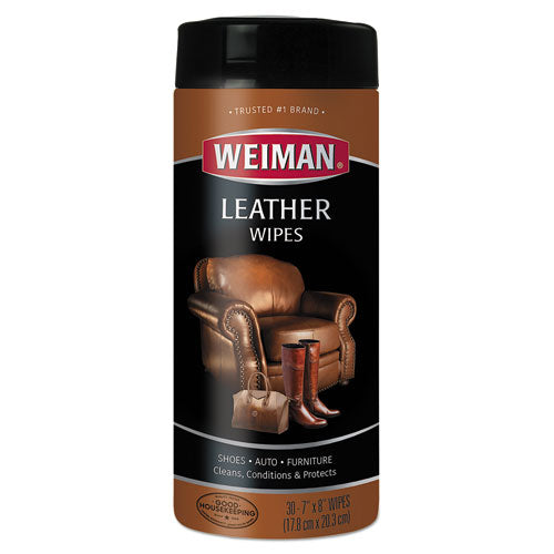 Leather Wipes, 1-Ply, 7 x 8, White, 30/Canister, 4 Canisters/Carton-(WMN91CT)