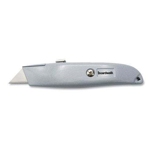 Retractable Metal Utility Knife, Retractable, 6" Die-Cast Handle, Gray-(BWKUKNIFE45)