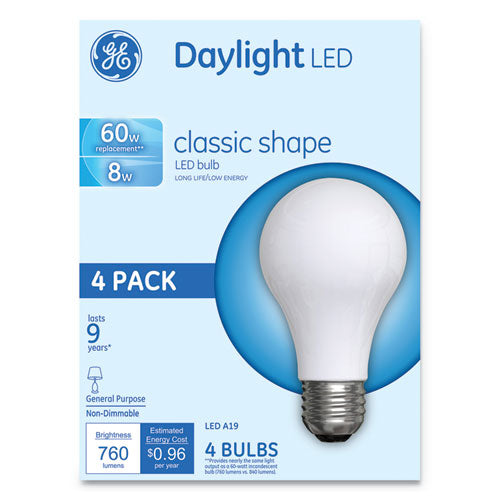 Classic LED Non-Dim A19 Light Bulb, 8 W, Daylight, 4/Pack-(GEL99192)