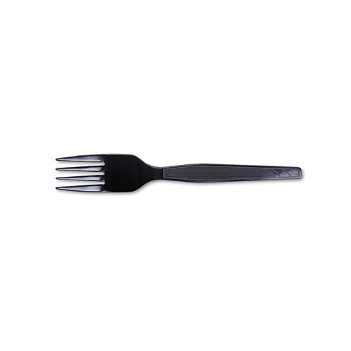 Plastic Cutlery, Heavy Mediumweight Forks, Black, 1,000/Carton-(DXEFM507CT)