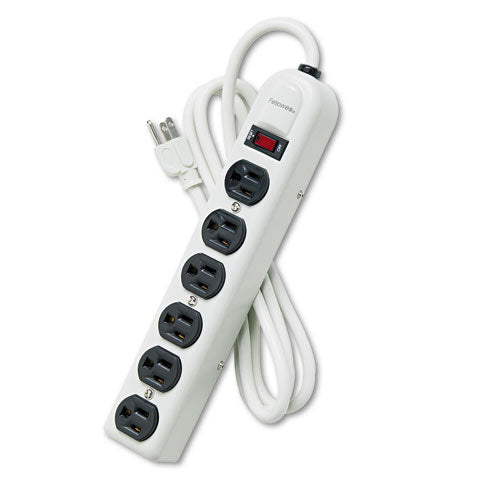 Metal Power Strip, 6 Outlets, 6 ft Cord, Platinum-(FEL99027)