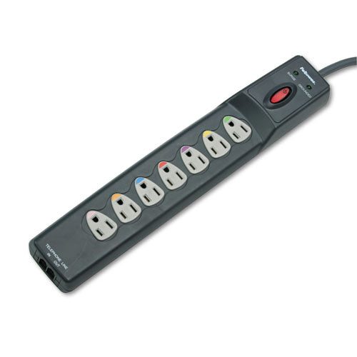 Power Guard Surge Protector, 7 AC Outlets, 12 ft Cord, 1,600 J, Graphite Gray-(FEL99111)