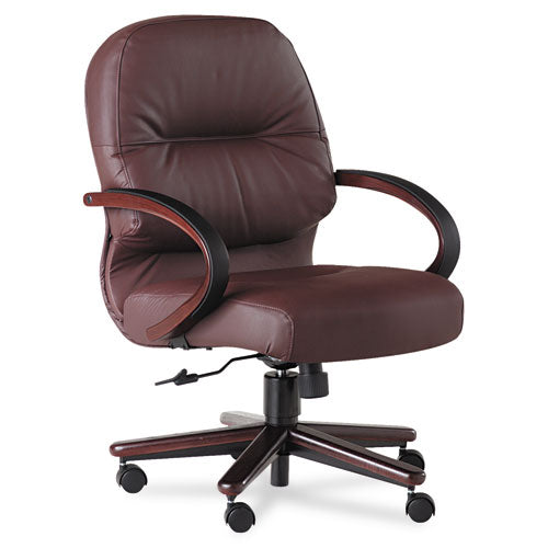 Pillow-Soft 2190 Managerial Mid-Back Chair, Supports 250 lb, 16.75" to 21.25" Seat Height, Burgundy Seat/Back, Mahogany Base-(HON2192NSR69)