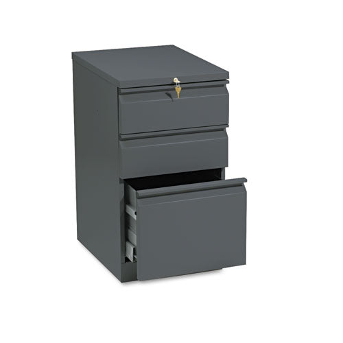 Brigade Mobile Pedestal with Pencil Tray Insert, Left/Right, 3-Drawers: Box/Box/File, Letter, Charcoal, 15" x 19.88" x 28"-(HON33720RS)