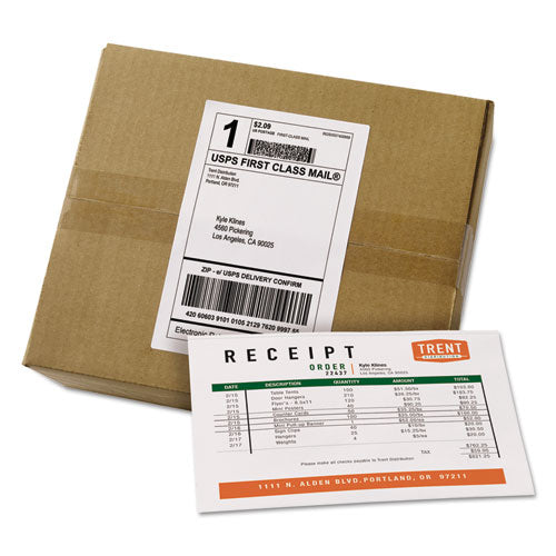 Shipping Labels with Paper Receipt Bulk Pack, Inkjet/Laser Printers, 5.06 x 7.63, White, 100/Box-(AVE27900)