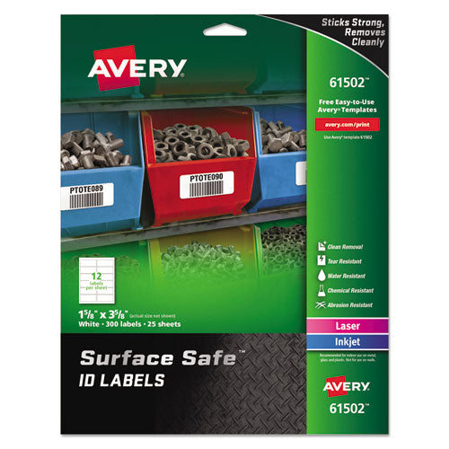 Surface Safe ID Labels, Inkjet/Laser Printers, 1.63 x 3.63, White, 12/Sheet, 25 Sheets/Pack-(AVE61502)