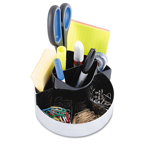 Rotating Desk Organizer, 8 Compartments, Plastic, 6 x 5.75 x 4.5, Black/Silver-(KTKORG620)