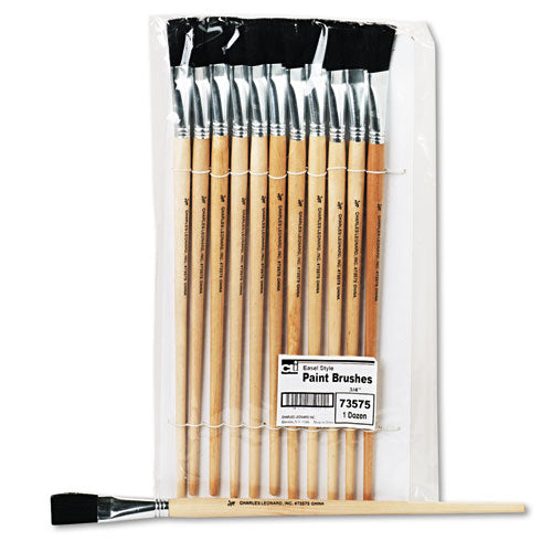 Long Handle Easel Brush, Size 18, Natural Bristle, Flat Profile, 12/Pack-(LEO73575)