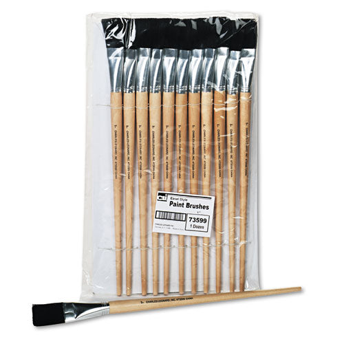 Long Handle Easel Brush, Size 22, Natural Bristle, Flat Profile, 12/Pack-(LEO73599)