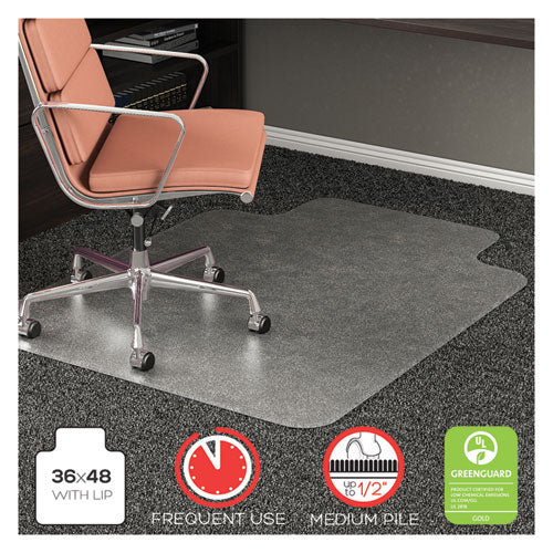 RollaMat Frequent Use Chair Mat, Med Pile Carpet, Flat, 36 x 48, Lipped, Clear-(DEFCM15113)