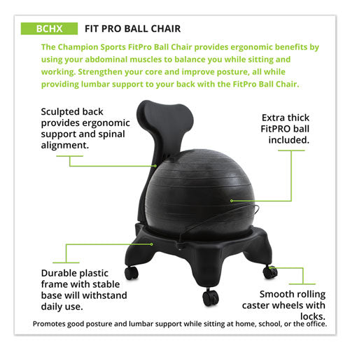 FitPro Ball Chair, Supports Up to 200 lb, Gray-(CSIBCHX)