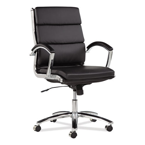 Alera Neratoli Mid-Back Slim Profile Chair, Faux Leather, Supports Up to 275 lb, Black Seat/Back, Chrome Base-(ALENR4219)