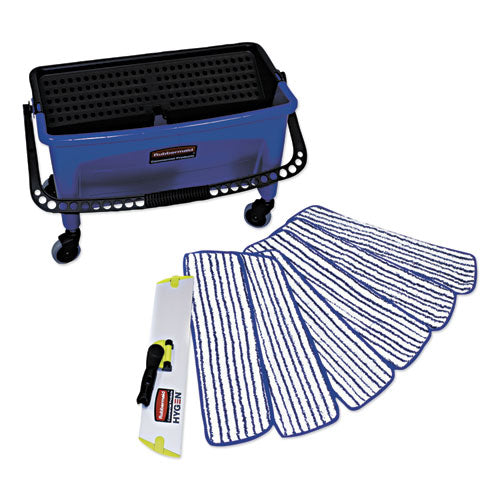 Microfiber Floor Finishing System, 3 gal, Blue/Black/White-(RCPQ050)