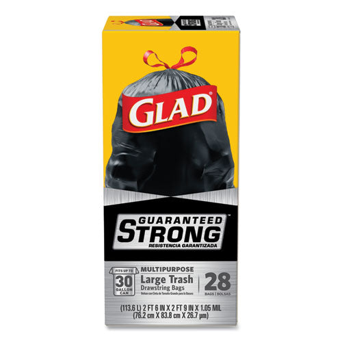 Drawstring Large Trash Bags, 30 gal, 1.05 mil, 30" x 33", Black, 15/Box-(CLO78966BX)