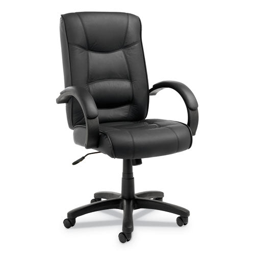 Alera Strada Series High-Back Swivel/Tilt Top-Grain Leather Chair, Supports Up to 275 lb, 17.91" to 21.85" Seat Height, Black-(ALESR41LS10B)