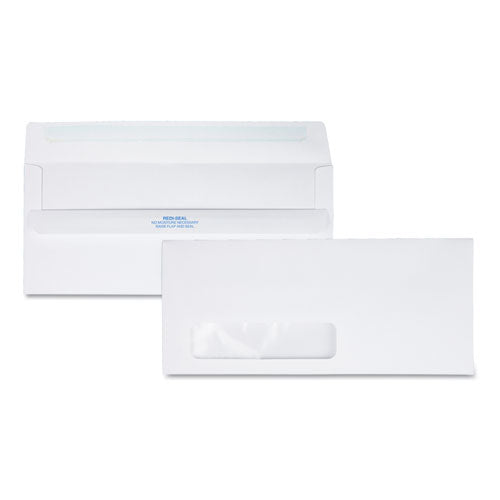 Redi-Seal Envelope, Address Window, #10, Commercial Flap, Redi-Seal Adhesive Closure, 4.13 x 9.5, White, 500/Box-(QUA21318)