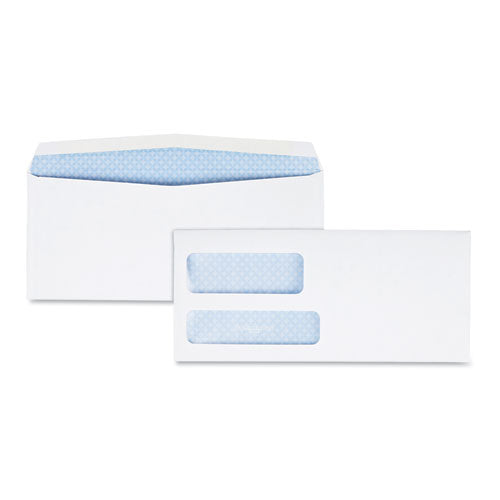 Double Window Security-Tinted Check Envelope, #9, Commercial Flap, Gummed Closure, 3.88 x 8.88, White, 500/Box-(QUA24524)