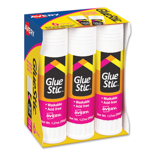 Permanent Glue Stic Value Pack, 1.27 oz, Applies White, Dries Clear, 6/Pack-(AVE98073)