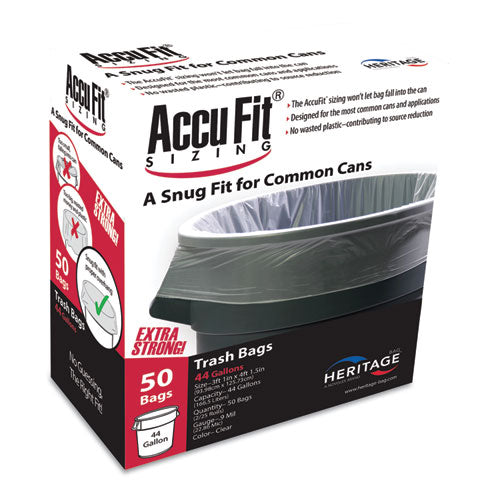 Linear Low Density Can Liners with AccuFit Sizing, 44 gal, 0.9 mil, 37" x 50", Clear, 50/Box-(HERH7450TCRC1)