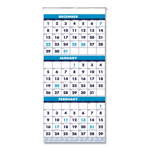 Recycled Three-Month Format Wall Calendar, Vertical Orientation, 12.25 x 26, White Sheets, 14-Month (Dec-Jan): 2022-2024-(HOD3640)