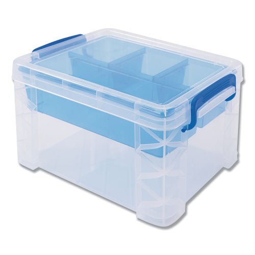 Super Stacker Divided Storage Box, 5 Sections, 7.5" x 10.13" x 6.5", Clear/Blue-(AVT37375)