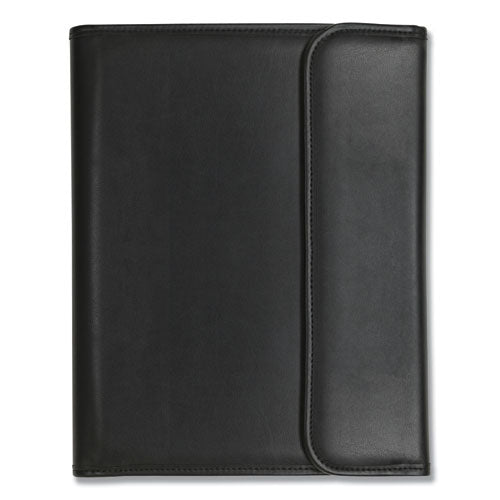 Professional Tri-Fold Padfolio w/Calculator, Writing Pad, Vinyl, Black-(SAM70890)