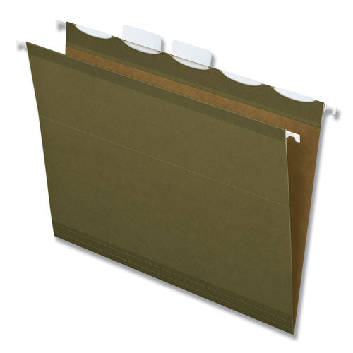 Ready-Tab Reinforced Hanging File Folders, Letter Size, 1/5-Cut Tabs, Standard Green, 25/Box-(PFX42590)