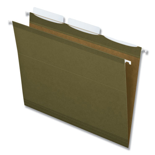 Ready-Tab Reinforced Hanging File Folders, Letter Size, 1/3-Cut Tabs, Standard Green, 25/Box-(PFX42620)